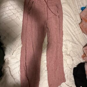 Pink Linen Pants with Zipper Pockets